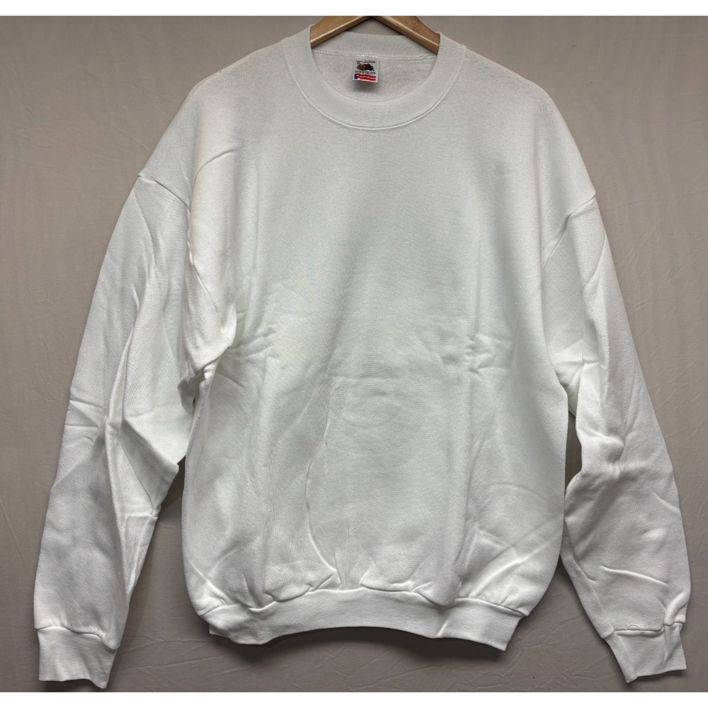 Vintage Fruit Of The Loom Sweatshirt Mens White Fleece Pullover USA Made XL NWOT - Picture 2 of 6